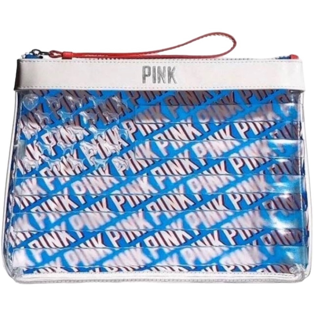 Victoria's Secret PINK
Make Up Bag Clear Red‎ White Blue American USA Cosmetic